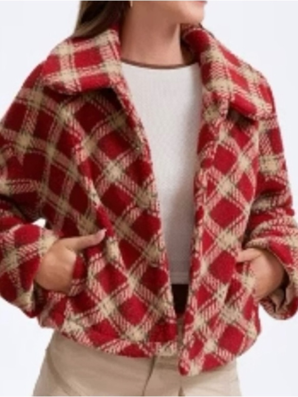 New with tags, wild fable, Red, cream, and green plaid womens Jacket size XS